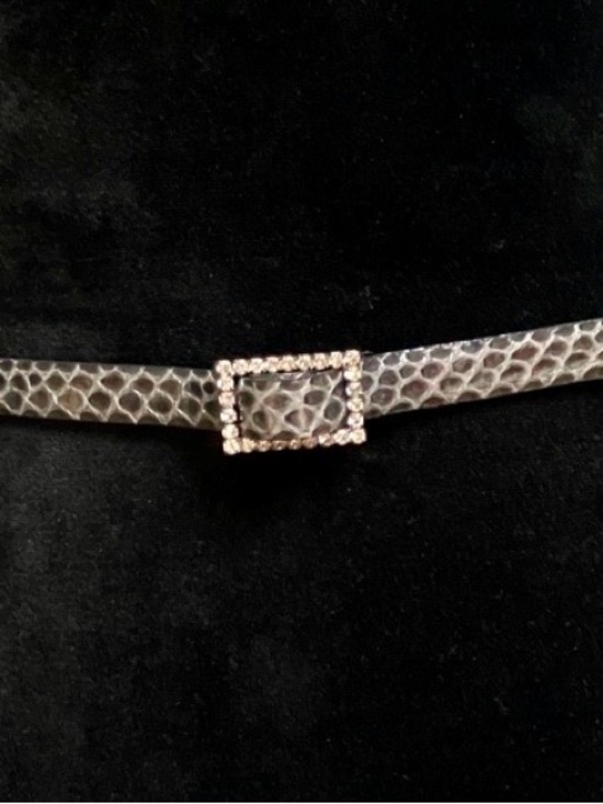 MCW For Neiman Marcus Accessories - Vintage Python Leather Skinny Belt Rhinestone Buckle Neiman Marcus S